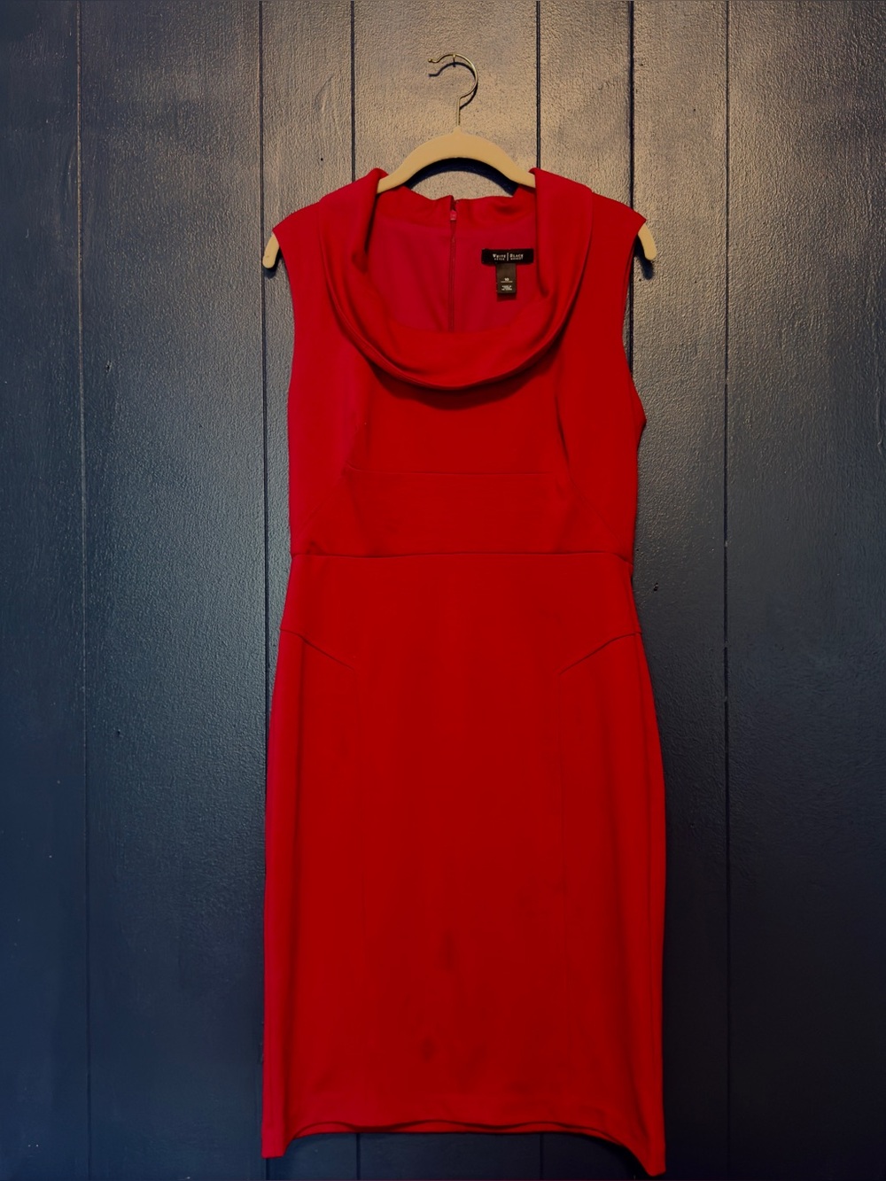 White House Black Market Red Cowl Neck Midi Sheath Dress
